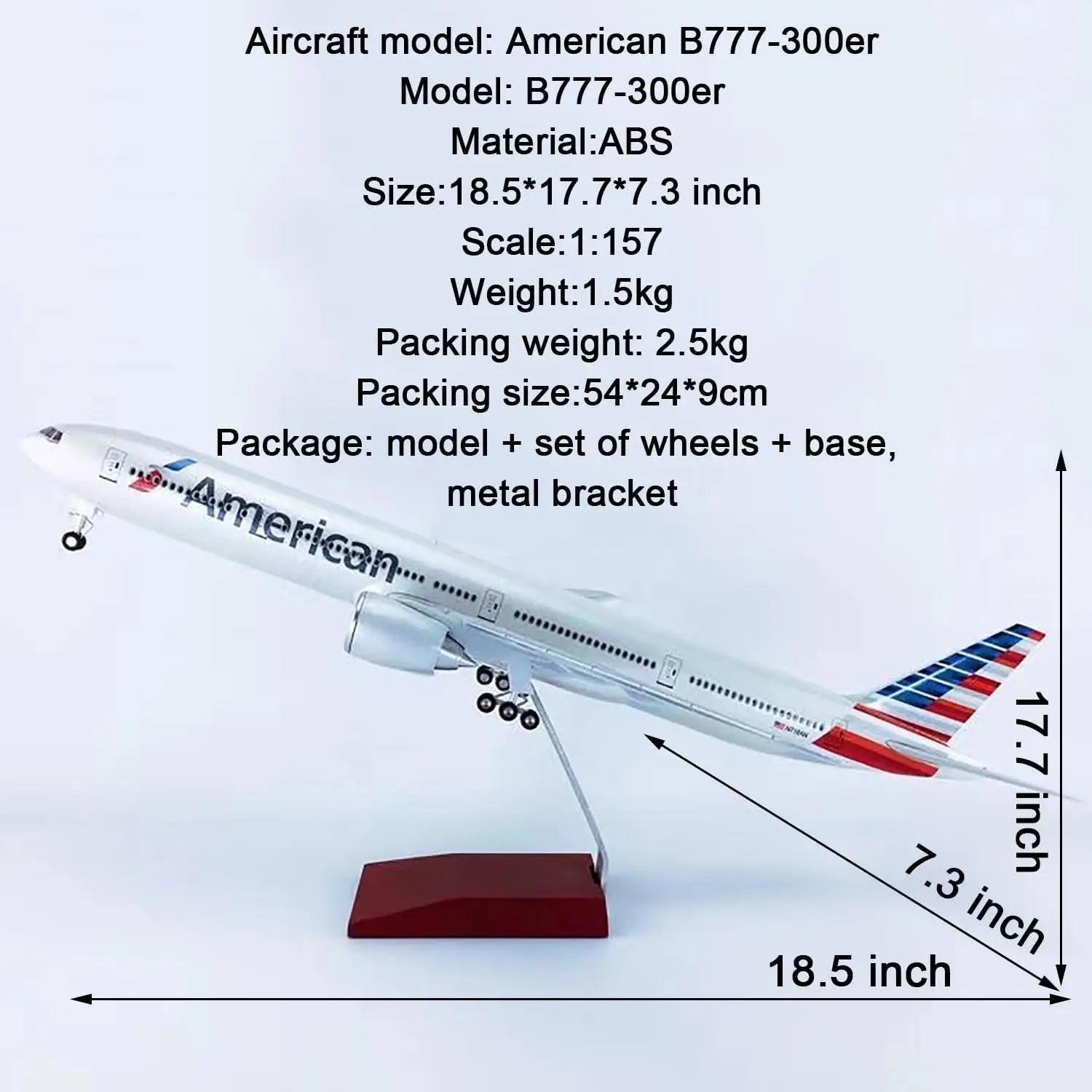 47cm Scale Plane B777 American Air Airlines Collectible Aircraft 1:157 Scale Resin Toy Planes With Light And Wheel Aviation