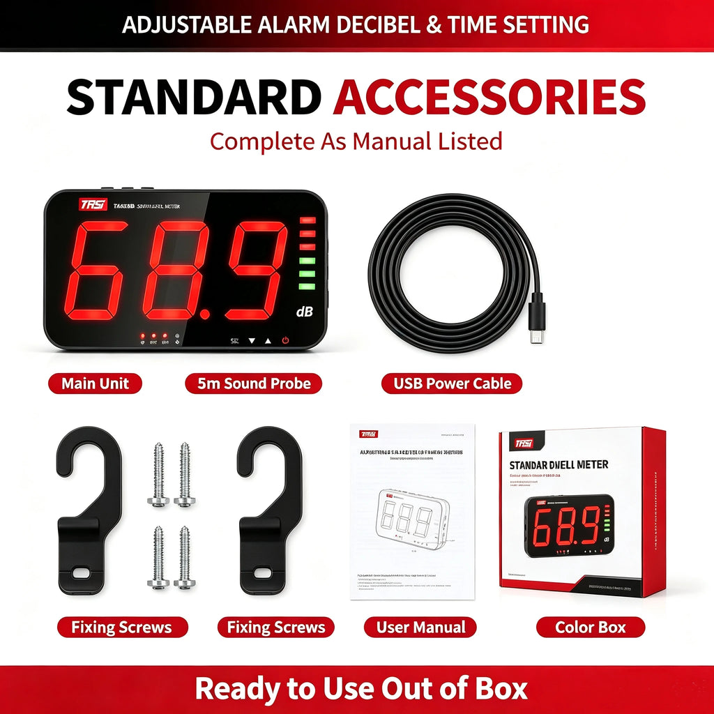 Sound Level Display Panel - Decibel DB Monitor 30-130dB 0.5s Alarm LED Screen Factory Bar Classroom Office Noise Detect