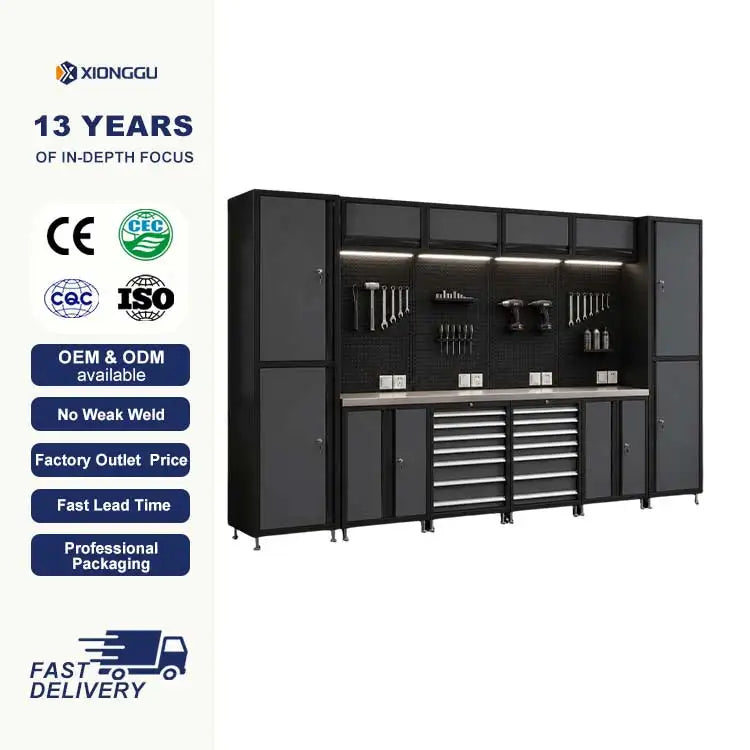 Heavy Duty Industrial Garage Workbench With Pegboard Tool Storage System Modular Cabinet For Automotive Workshop Maintenance