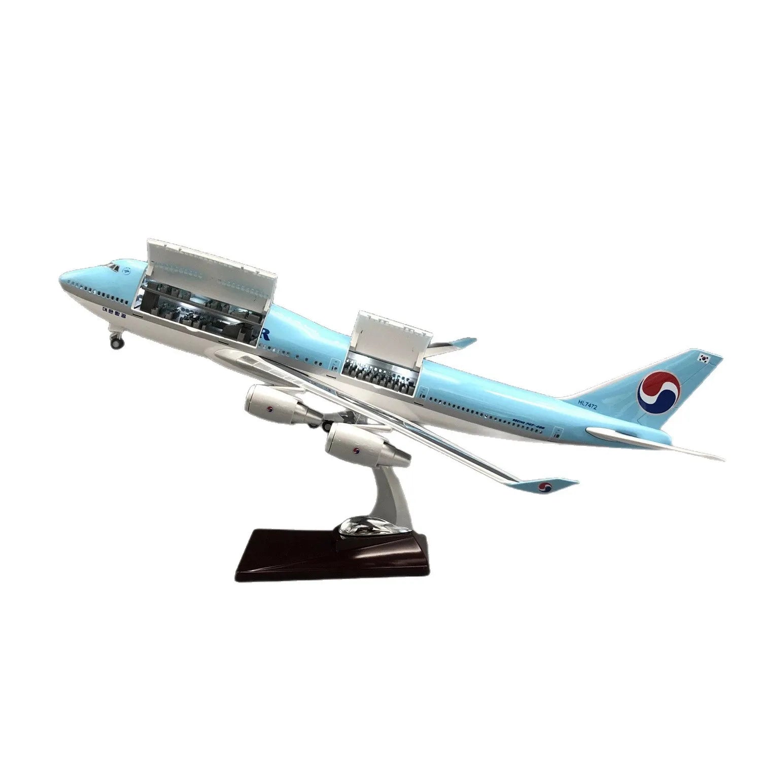 47cm Resin Plane Model B747 Korean Air Diecast 1/150 Scale Airplanes LED Lights Cabin Door Can Open Adults Toy Static Collection