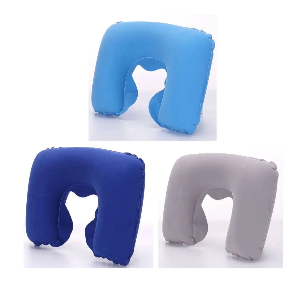 1/3/4Pcs Travel Pillow Car Air Flight Office Inflatable Neck Pillow Short Plush Cover PVC Support Headrest Soft Nursing Cushion