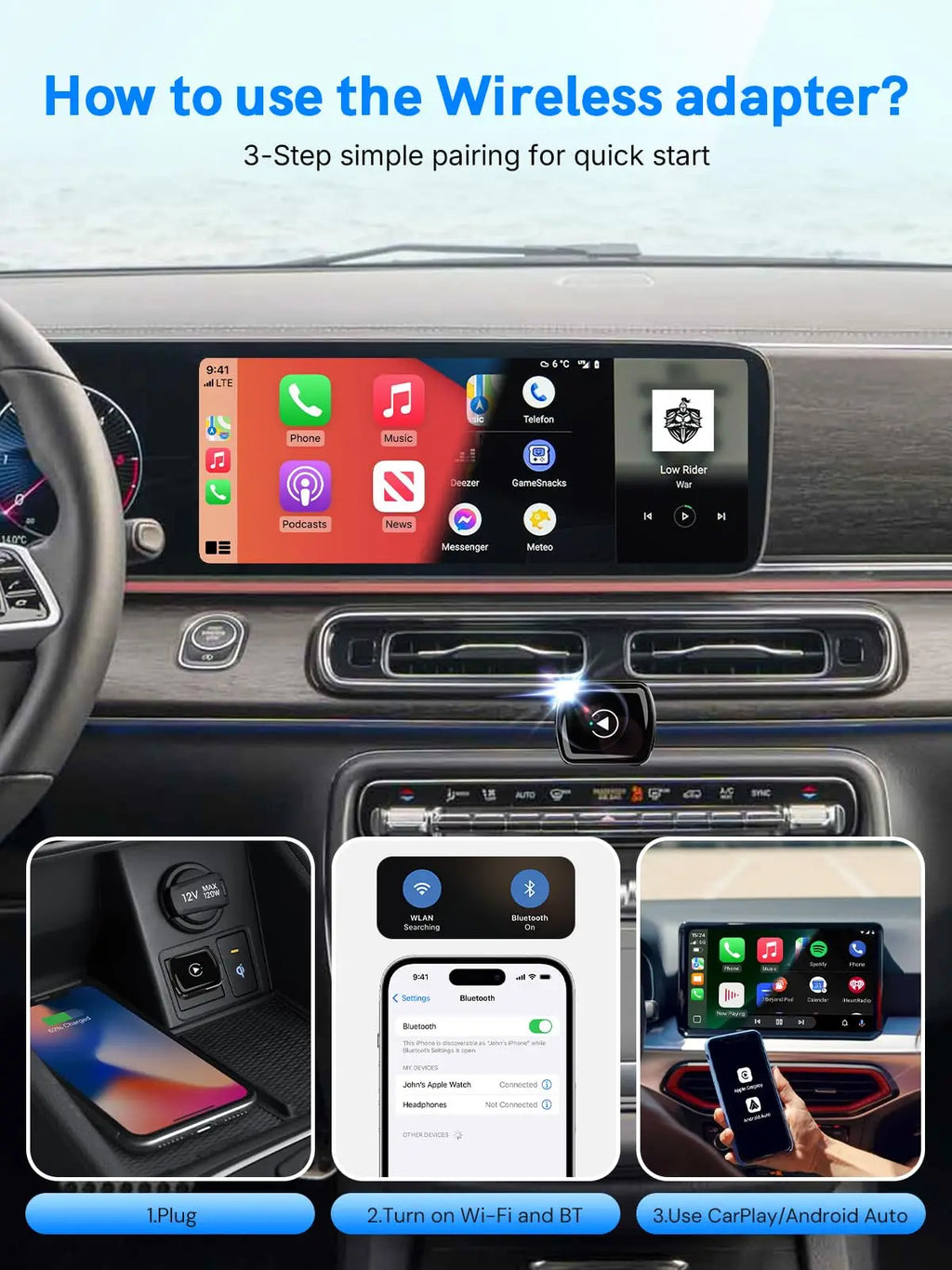 2026 Upgrade 2-in-1 Mini Wireless CarPlay Android Auto Adapter, Wired to Wireless Car Play Dongle Fast Auto Connect Low Latency,
