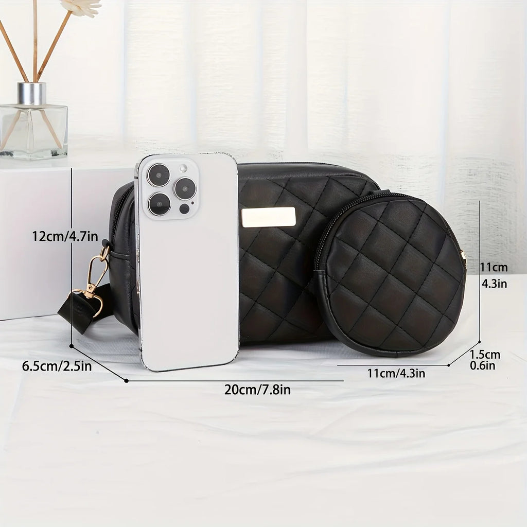 A fashionable crossbody bag set for women, featuring a coin purse, embroidery design, adjustable shoulder strap and zipper openi