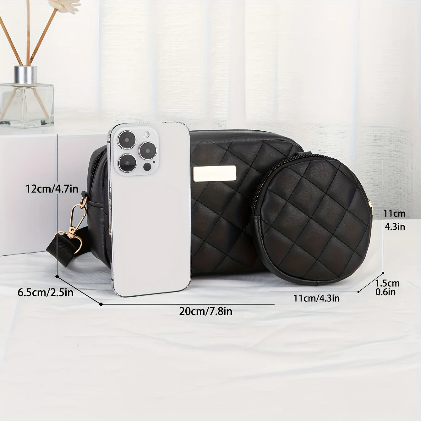 A fashionable crossbody bag set for women, featuring a coin purse, embroidery design, adjustable shoulder strap and zipper openi