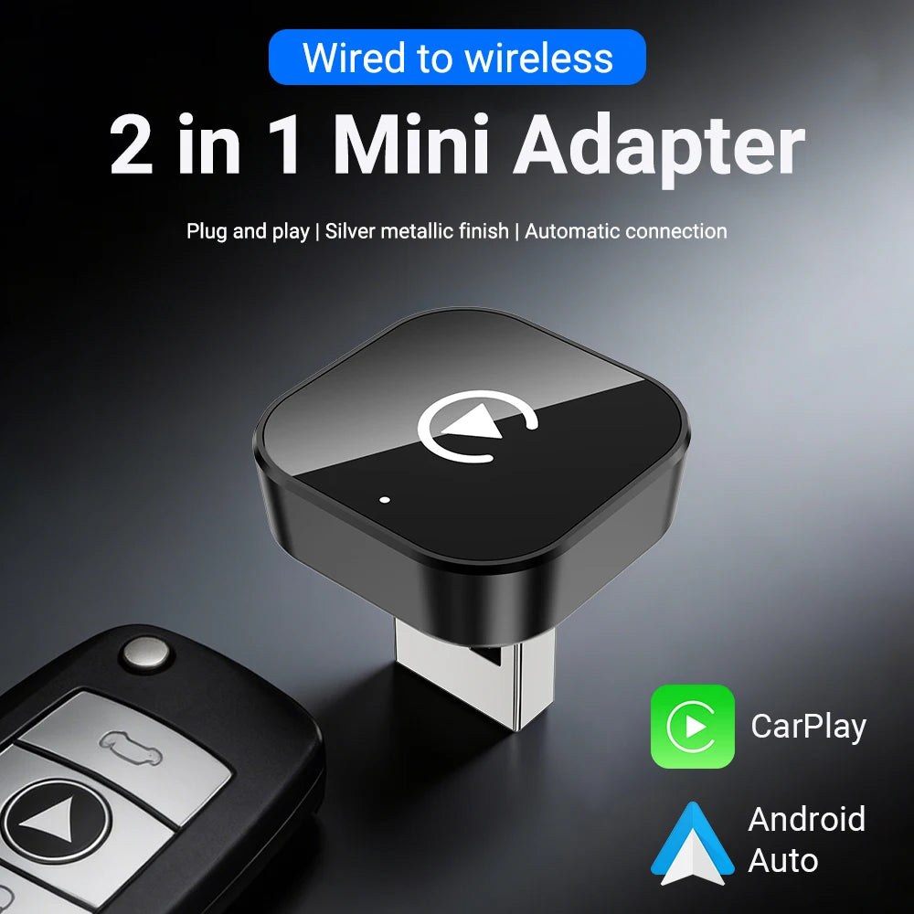 2IN1 Wireless CarPlay Android Auto USB Adapter Mini Dongle Smart Box Plug Play For VW Toyota Nissan Honda Ford Benz Mazda