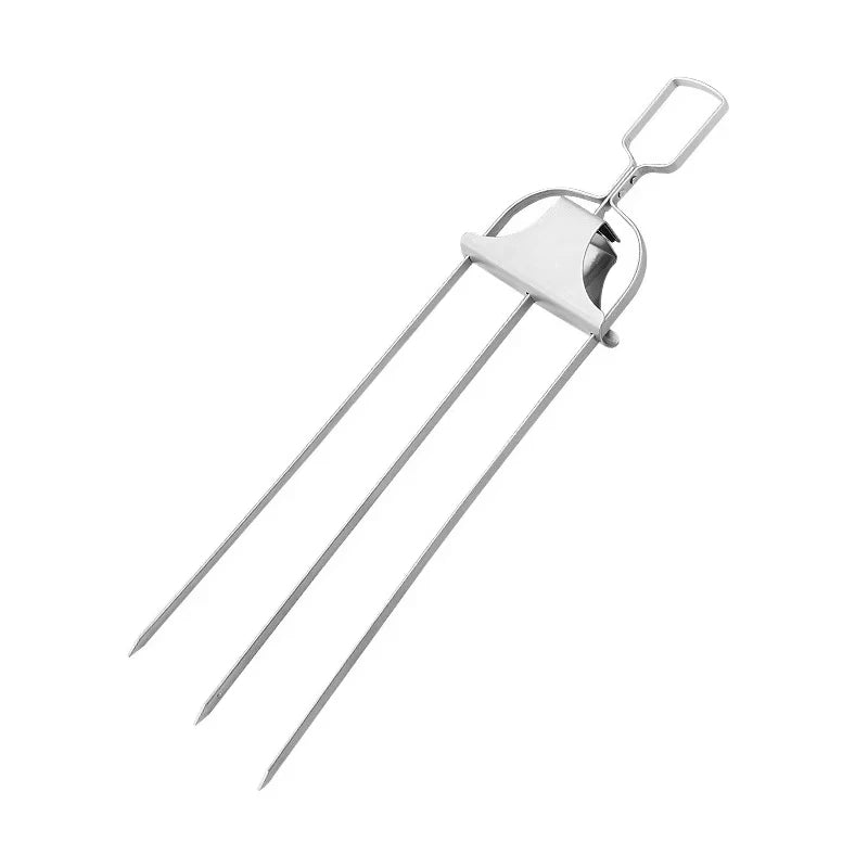 Set of 1/3 Stainless Steel Barbecue Fork BBQ Fork Practical Grilling Skewers for Meat Shrimp Kitchen Tools with Push Rod Sliders