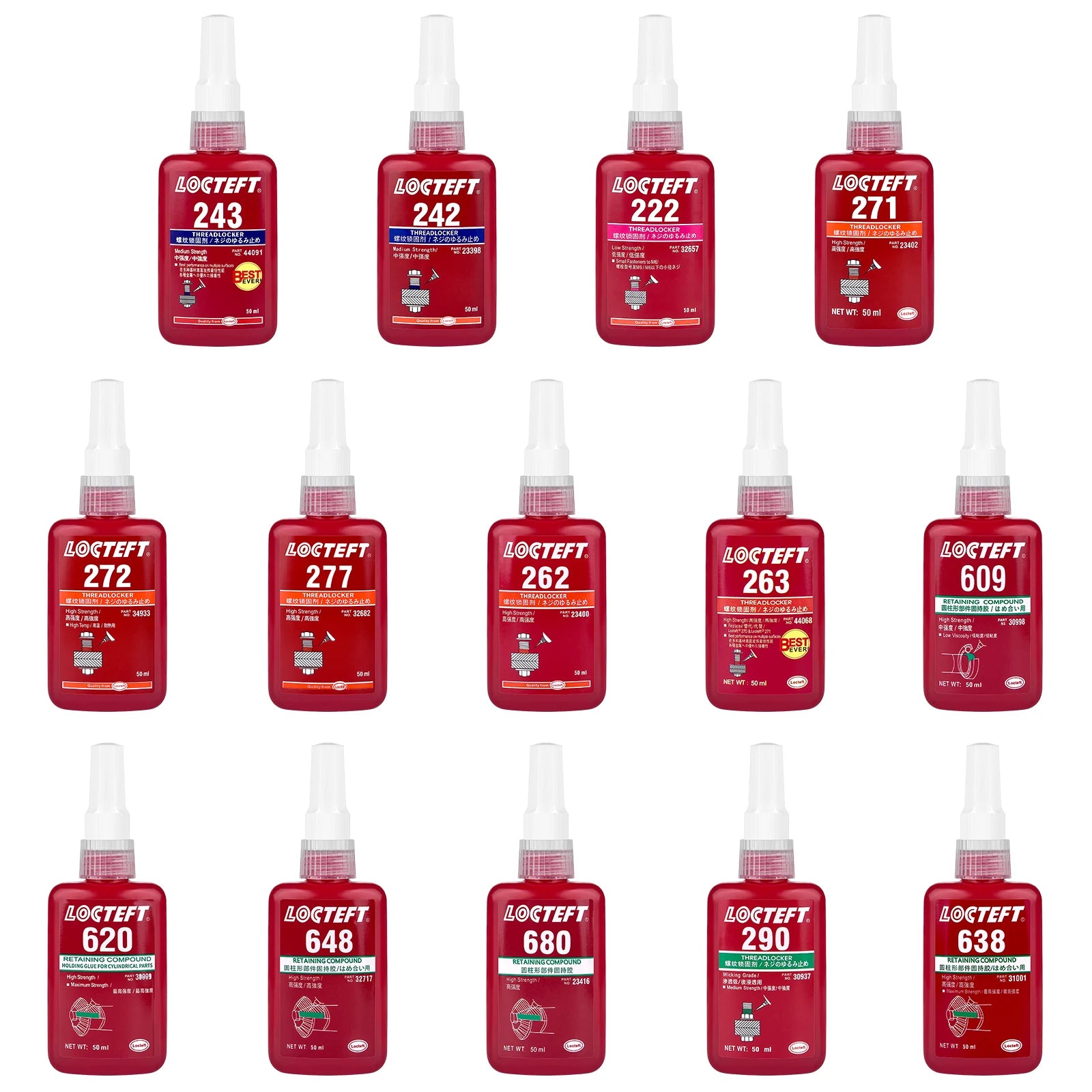 50ml Threadlocker 222 242 243 263 271 272 290 Screw Glue Quickly Cured Thread Locking Agent Anaerobic Adhesive Glue Anti-Loose