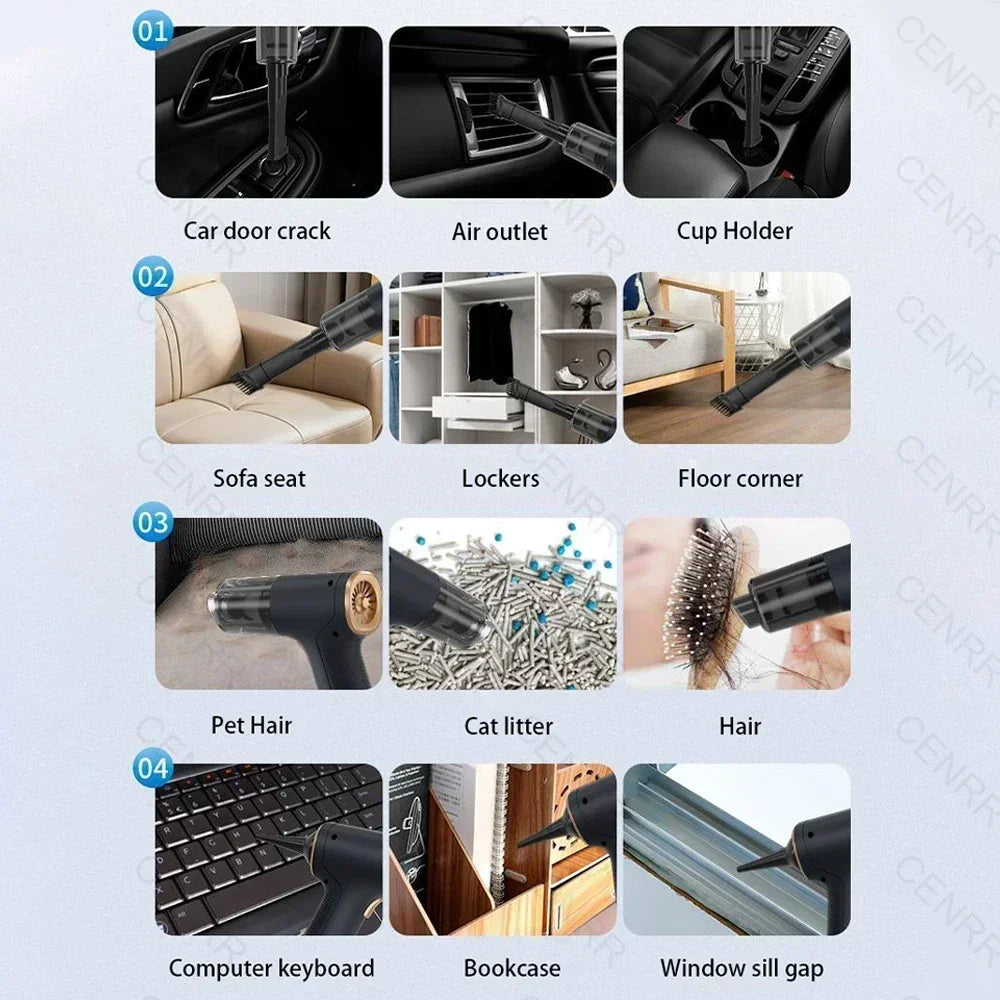 CENRR Vacuum Cleaner Car Wireless Handheld Home Portable Cleaning Mini Suction Powerful Machine Strong Appliance Auto Cleaners