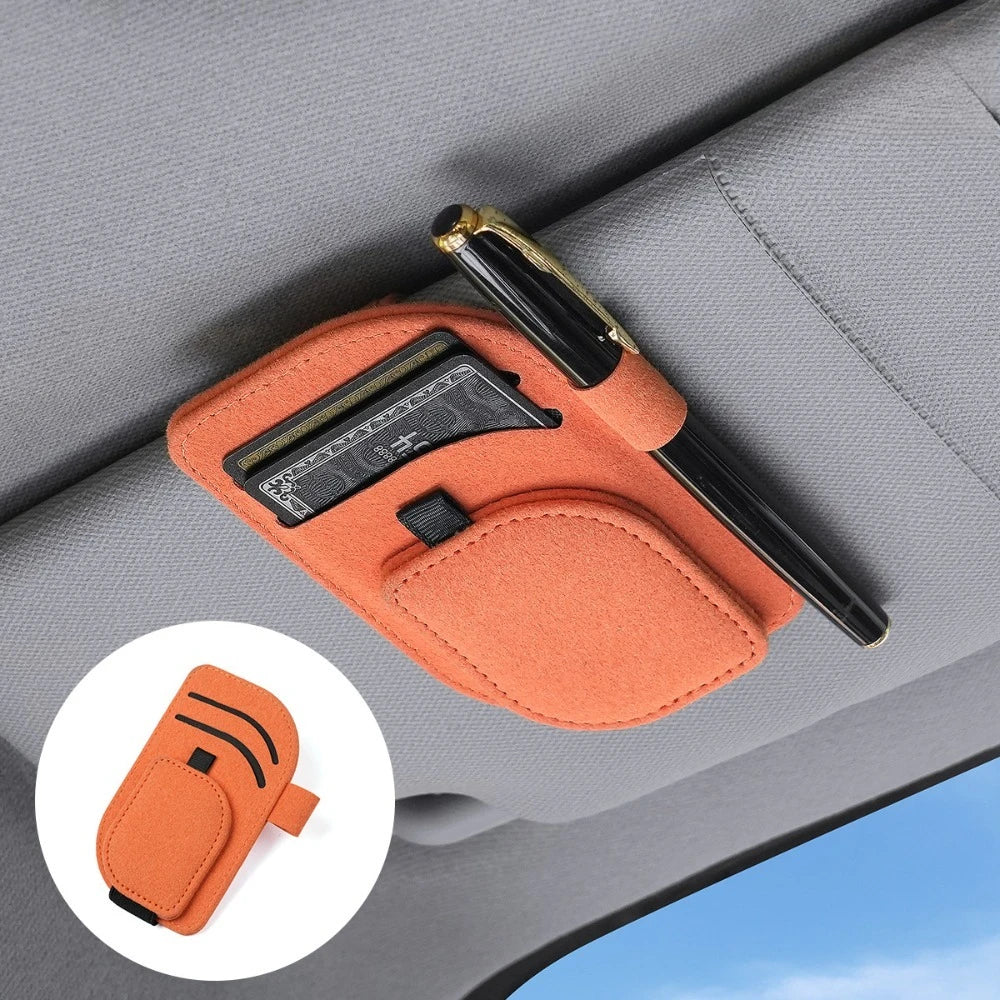 Magnetic Sunglasses Holder for Car Sun Visor, Leather Car Eyeglass Clip, Universal Auto Visor Glasses Hanger Ticket Card Holder