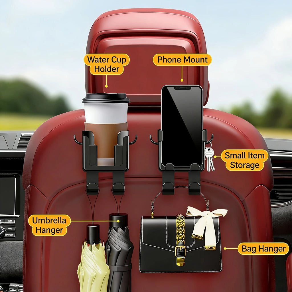 Car Mounted Rear Drainage Cup Holder. No Punching Required. Seat Backrest Cup Holder. Phone Holder Garbage Bag Hook Three in One