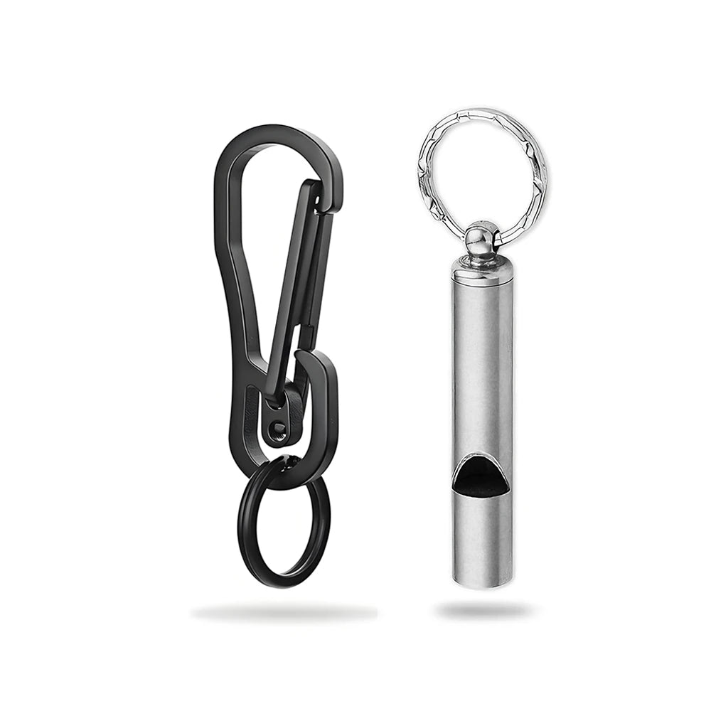 Portable Metal Carabiner Shape Key Ring Keyring Key Holder Clips Hook Holder Organizer Emergency Survival Whistle Keychain