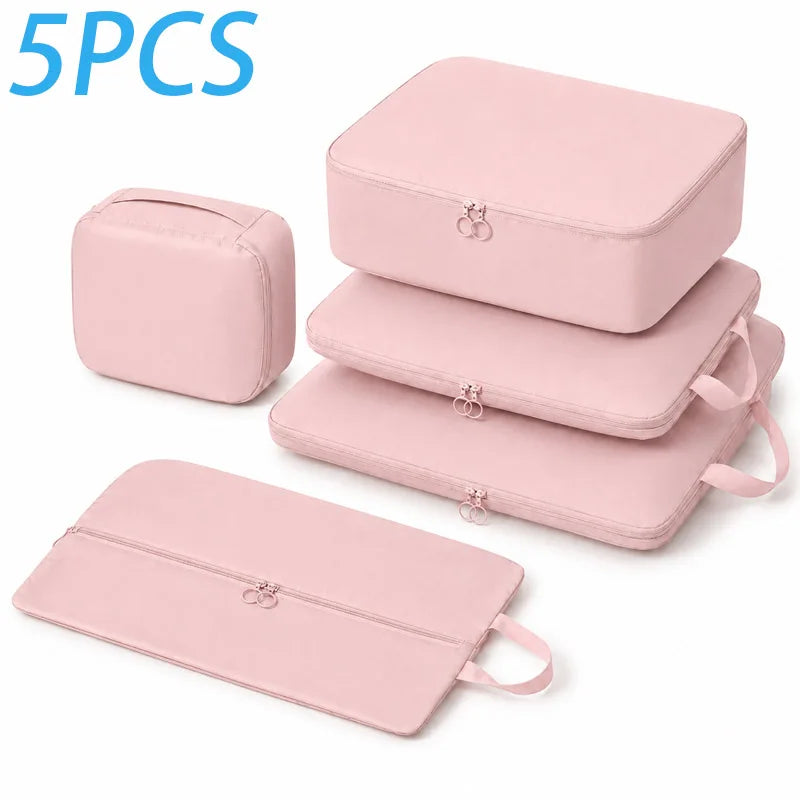 5pcs Compressible Space-Expanding Cube Clothing Luggage Storage Bag Set,Travel with Zipper, Suitable for Travel and Outdoor Use