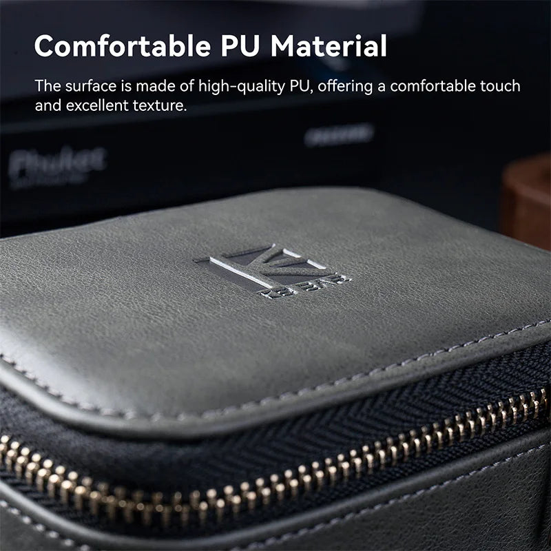 KBEAR BP05 PU Earphone Storage Case – Large zippered design with a cable storage pocket; a portable case for earphones and cable