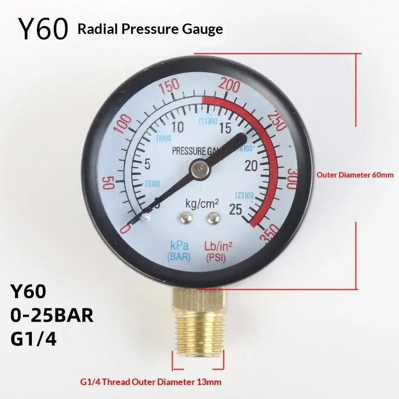 【New】1Pcs 0-25Bar 0-10Bar 0-12Bar Hydraulic Fluid Measuring Instrument Air Compressor Pressure Gauge DIY Accessories