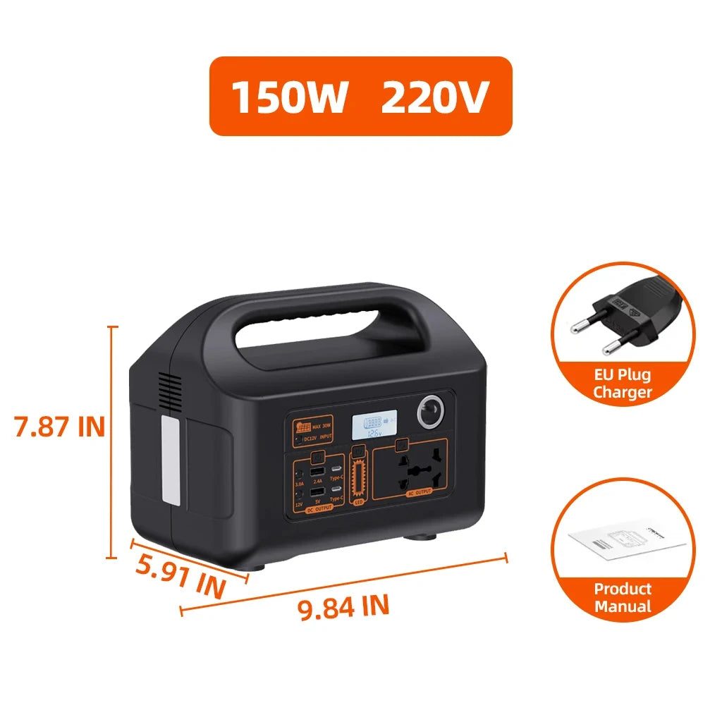 150W Portable Power Station Power Generator 110V 220V LED Light Emergency Solar Power Bank for Outdoor Camping Travel