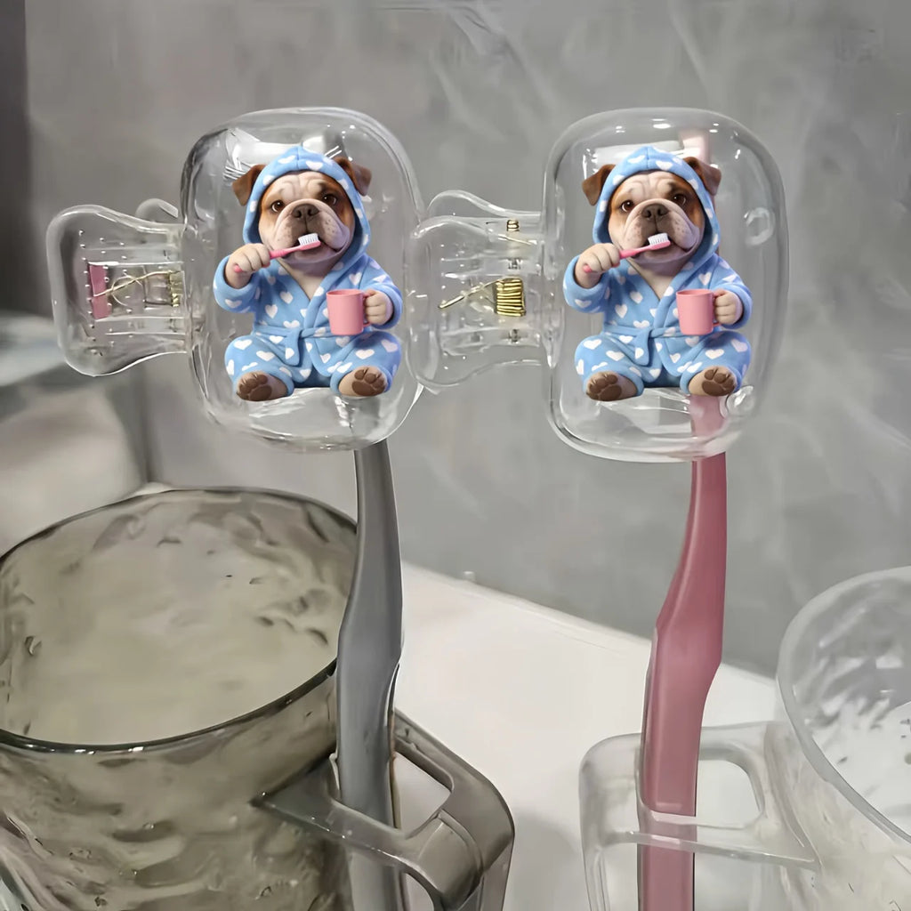 2pcs Bulldog Portable Dustproof Odorless Toothbrush Case for Travel Ventilation Holes to Keep The Brush Heads Clean Dry Gift