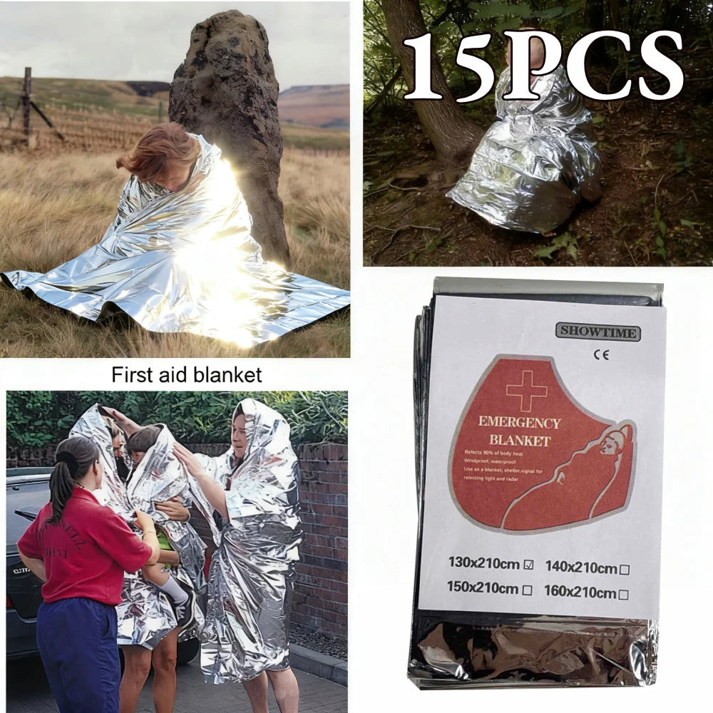 15Pcs 130x210cm Emergency Blanket Foil Mylar Thermal Blanket Keeps You Warm Emergency Thermal Blanket Emergency Supplies