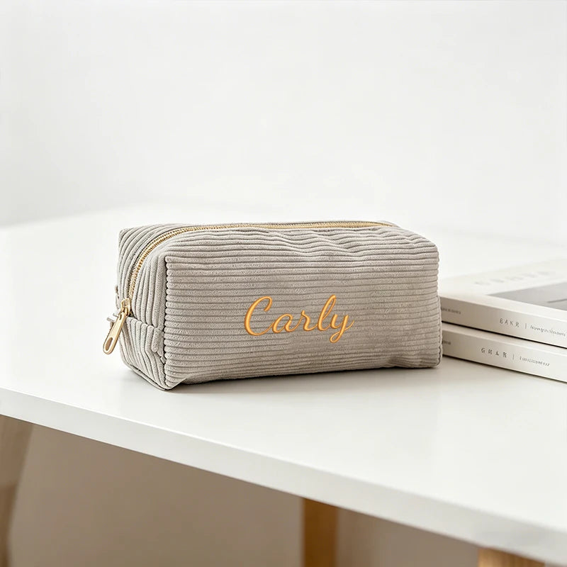 Customised Embroidery/Standard Style 2 Options, Corduroy Cartoon Shark Design Pencil Case, Storage Bag, Back-to-School Season!