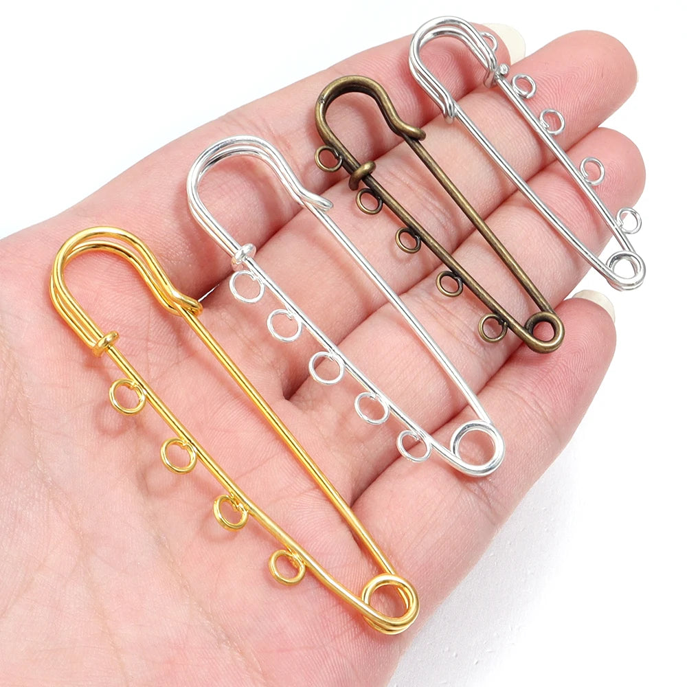 5-10pcs/lot Safety Pins Brooches Blank Base Brooch Pin With Loops Fasteners Pin For DIY Jewelry Making Brooch Charm Accessories
