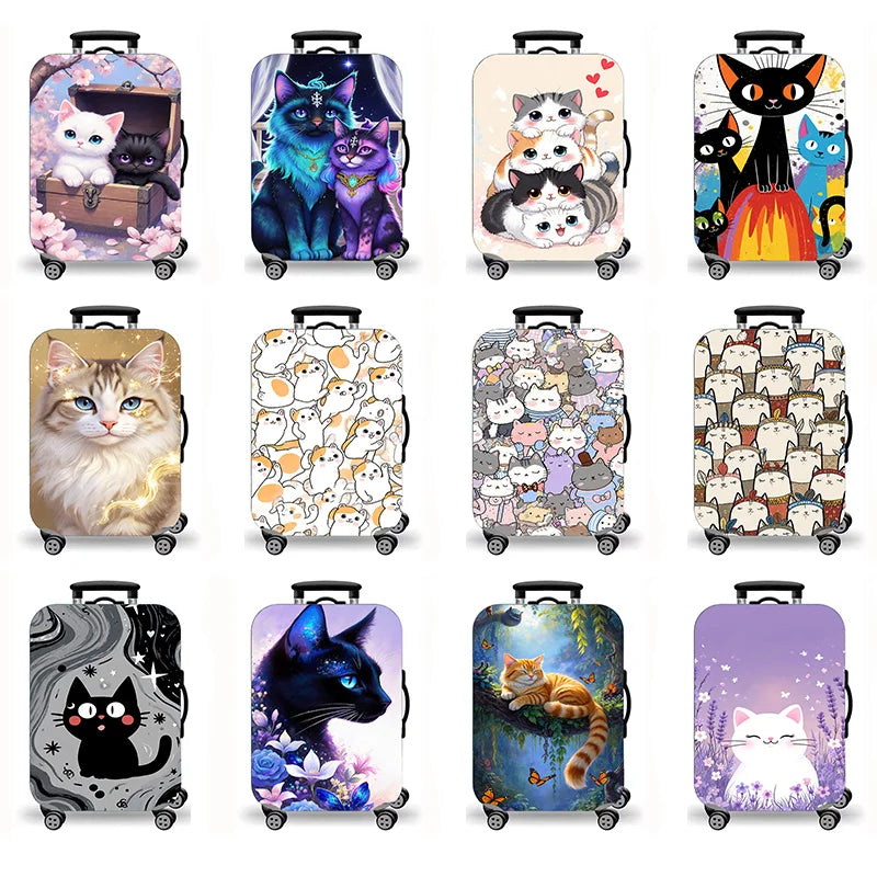 Luggage Cover, Cute Cartoon Cat Kitten Fantasy Print Stretch Suitcase Protector, Washable Anti-Scratch Travel Baggage Cover
