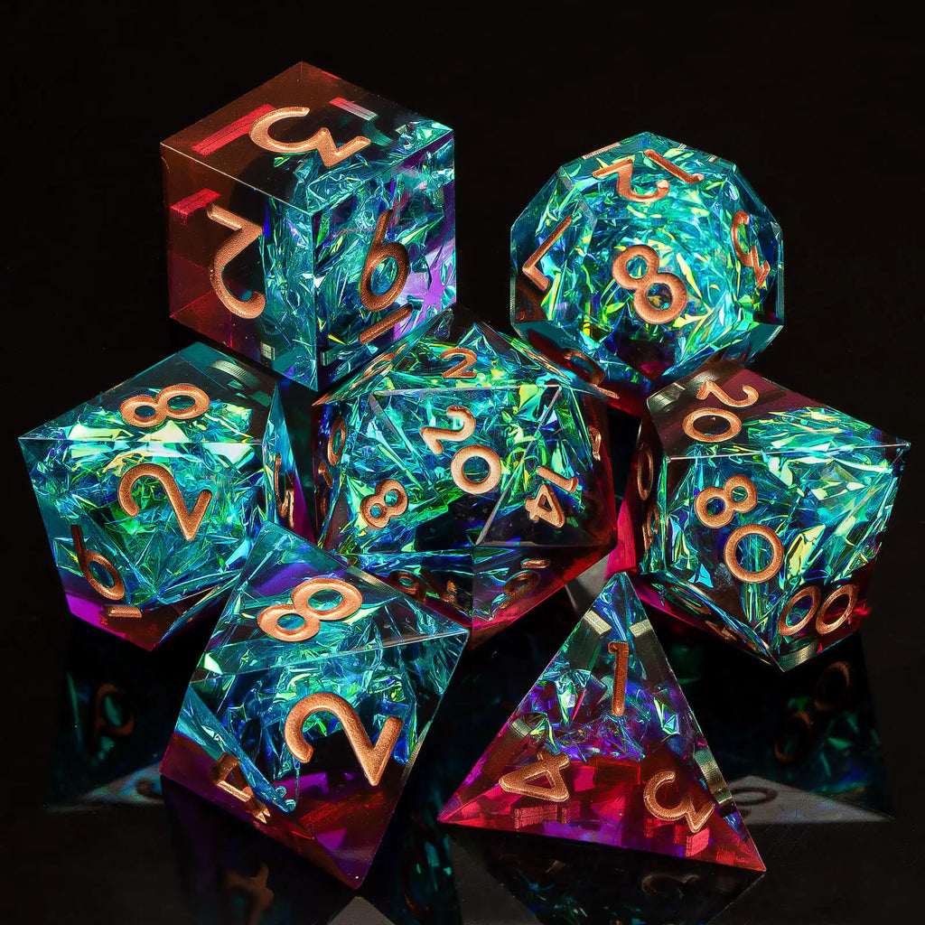 Resin Sharp Edged DND Dice, Handmade Dungeons and Dragons Dice Set D&D, RPG Polyhedral D and D Dice Set for Role Playing Game