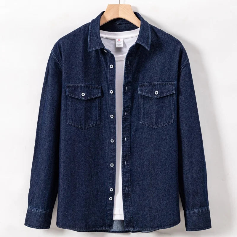 Pure Cotton Double-pocket Denim Long-sleeve Shirt Stylish Versatile Trendy Collared Shirt Casual Detailed Men's Sports Top