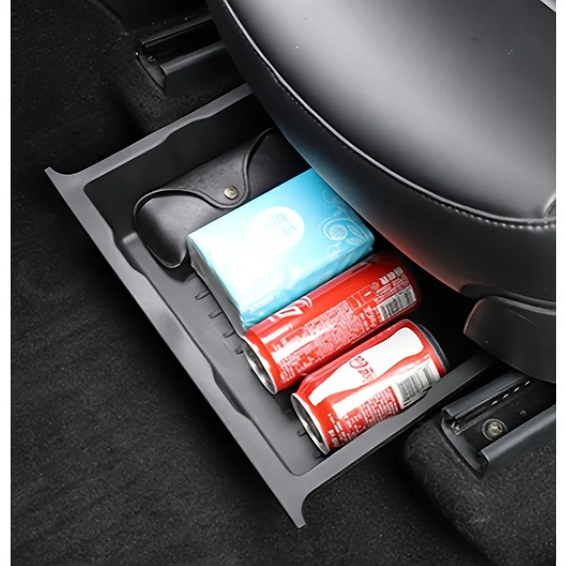 Durable ABS under seat storage organizer! Heavy duty car seat storage box with adjustable compartments and hidden trays