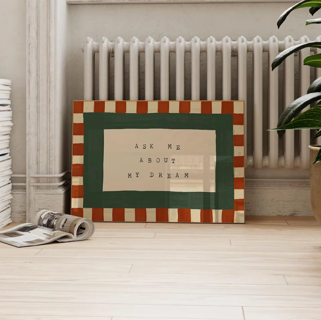 Retro Bedroom Wall Art, Checkered Wall Art, Mid Century Print, Bedroom Prints, Ask Me About My Dream Print, Wall Art For