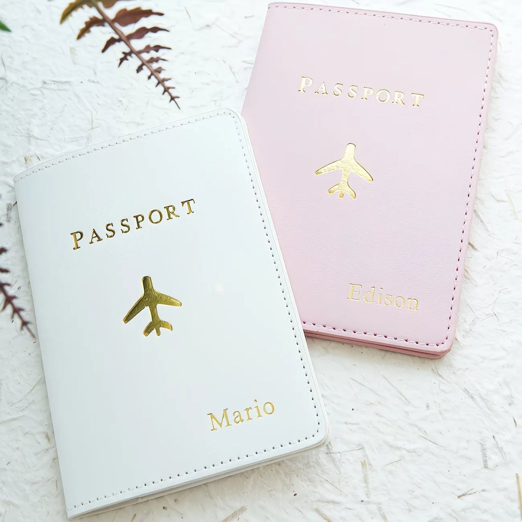 Custom Personalized Hot Stamping Passport Holder with a Custom Golden Monogram Name, Made of Faux Leather