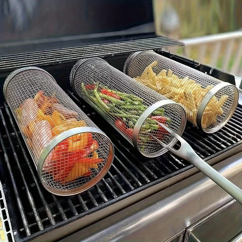 2pcs Stainless Steel BBQ Cage, Grill Cage, Perfect For Outdoor Grilling Grill Accessories Tool Gifts For Men Dad Boyfriend