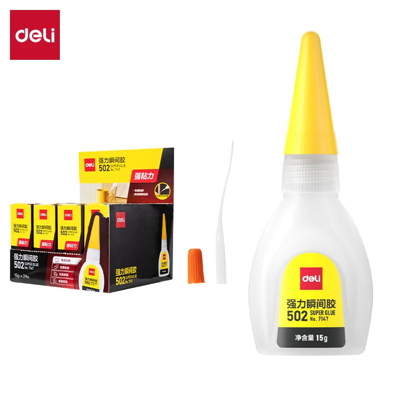 Deli 502 Super Glue, Strong Instant Cyanoacrylate Adhesive for Metal, Wood, Plastic, Craft & Hardware Repair