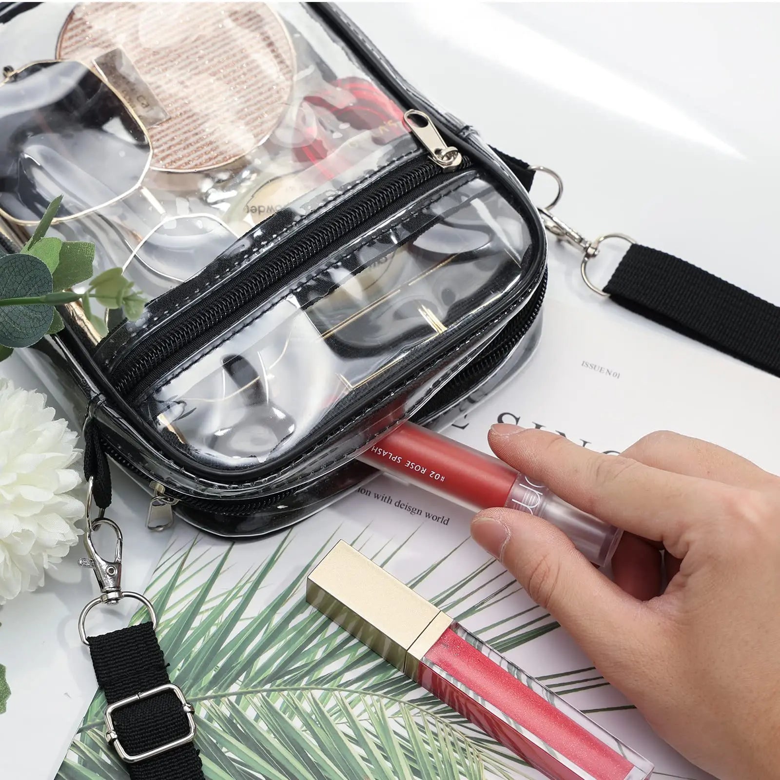 Women Clear PVC Shoulder Bag Stadium Approved Transparent Concert Crossbody Bag With Front Pocket Casual Lightweight Handbag