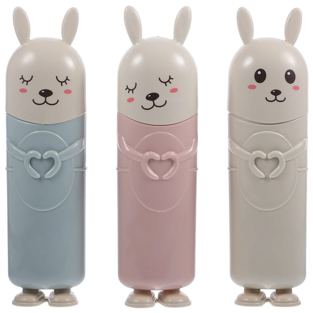 3Pcs Cartoon Animal Toothbrush Cup Set Portable Travel Toothbrush Case with Lid for Home Office Students Mouthwash Storage