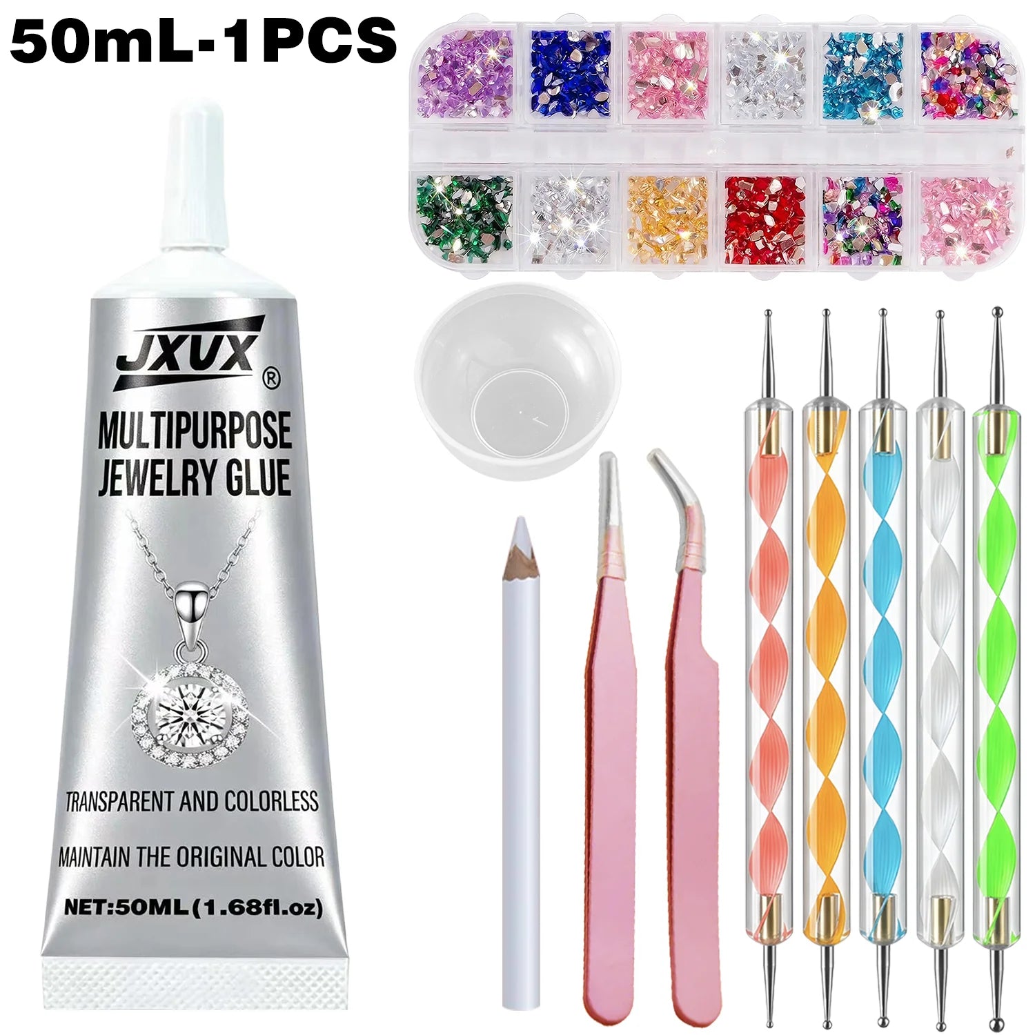 JXVX B7000 Jewelry Glue for Rhinestones,Flexible Super Glue Gel with Precision Tip Multi Function Clear Gem Glue Fabric Adhesive for Cloth Metal Stone Bead Jewelry Making Wood Glass 4pcs.