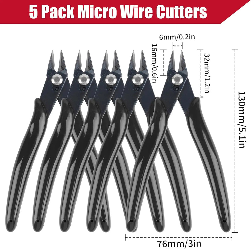 Micro Wire Cutters 5" Flush Pliers, Diagonal Side Nippers for Electronics & Plastic Models (Black)