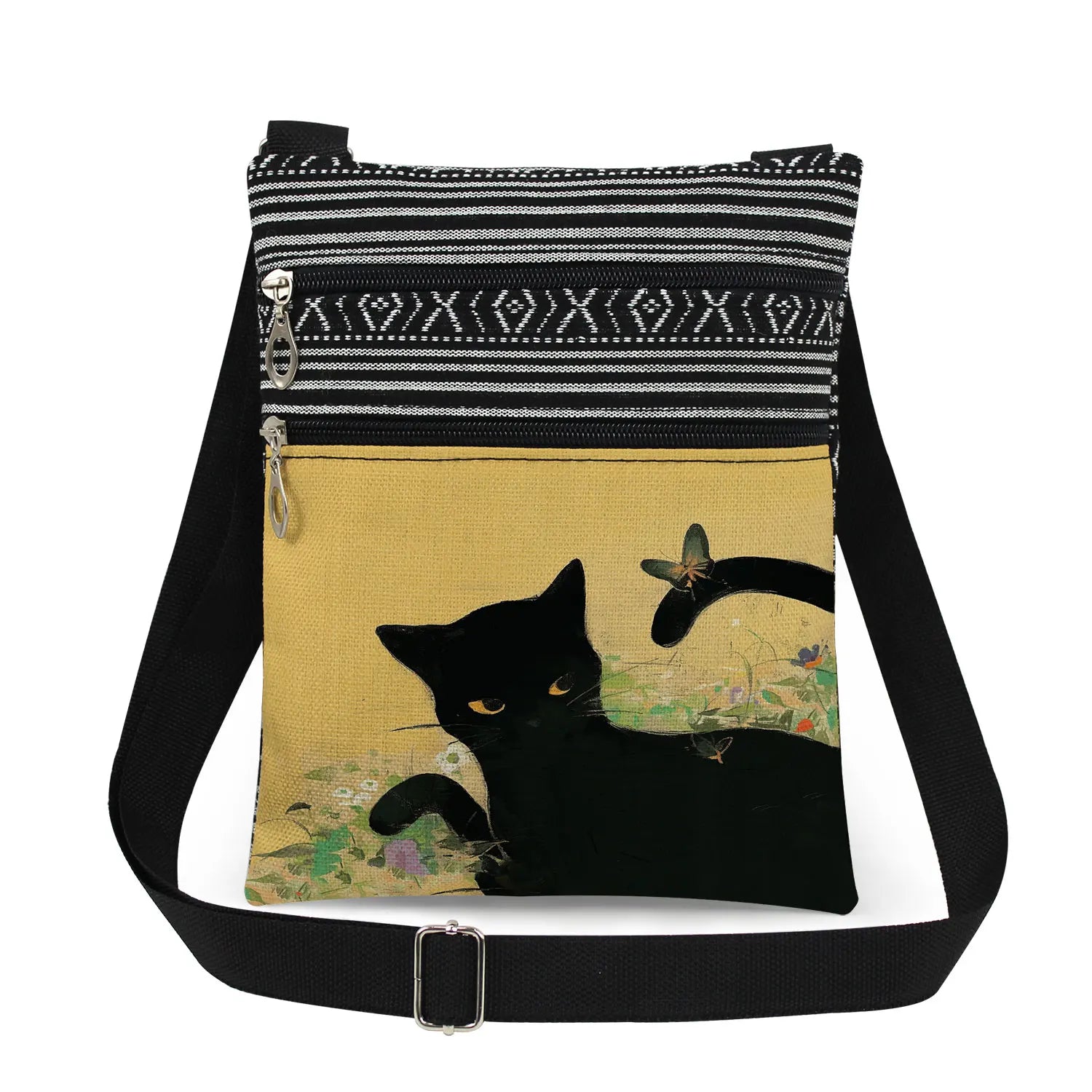 Cute Cartoon Black Cat Print Crossbody Bags Shoulder Bags For Women Daily Travel Portable Small Messenger Bags Catkeeper Gift