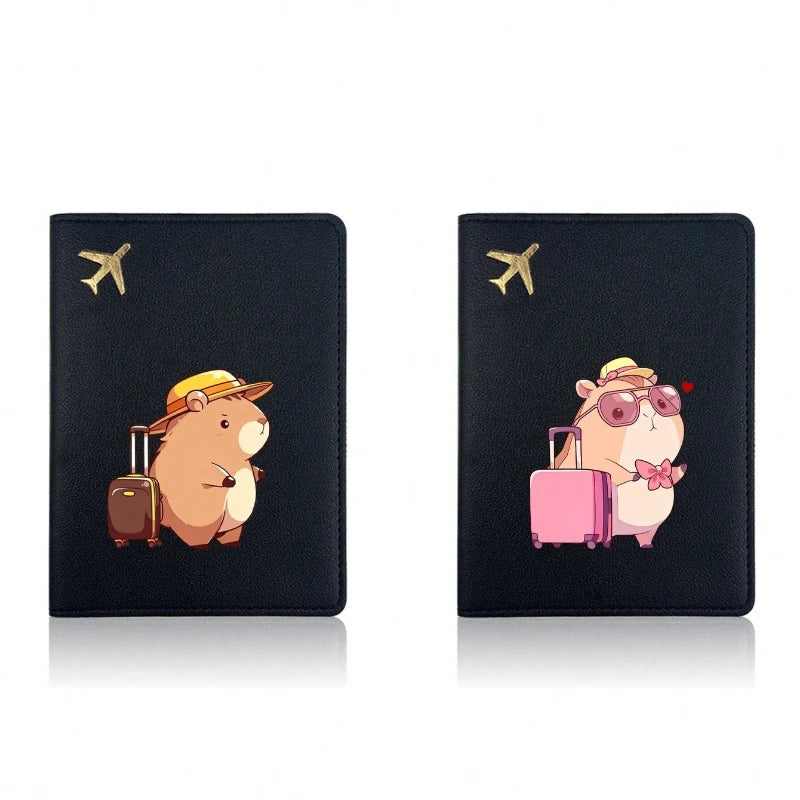 Capybara Pattern Print Passport Wallet Set 2 Pcs Passport Holder  Ticket Holder Passport Lightweight Travel Card Holders
