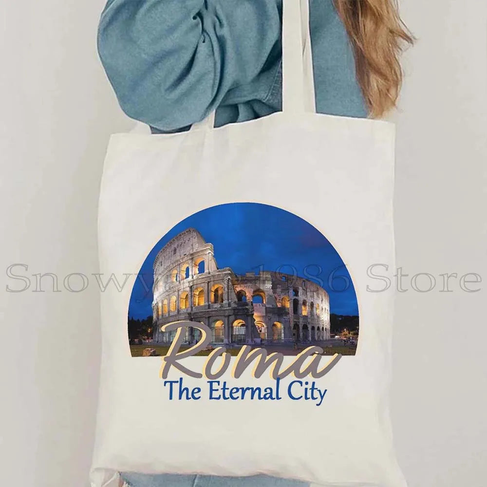 Funny Ciao Bella Saying Italy Flag Rome Colosseum Firenze Florence Panorama Italian Canvas Tote Bag Shopper Girl Casual Handbag