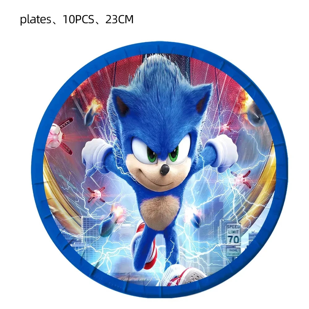 Sonic Birthday Party Supplies Hedgehog Action Figure Disposable Tableware Paper Plates Cup Knife Fork Spoon Baby Bath Toys