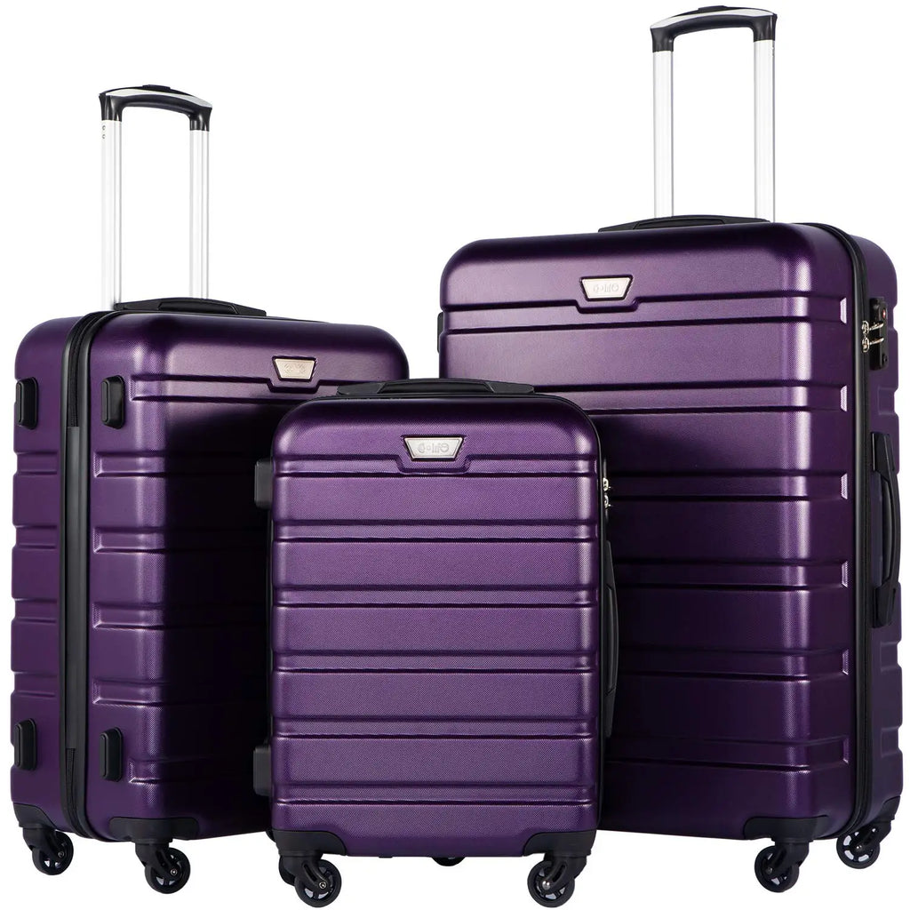 3 Piece Lightweight Hardshell Luggage Set 360° Spinner Wheels TSA Approved Lock Travel Suitcases, Customized