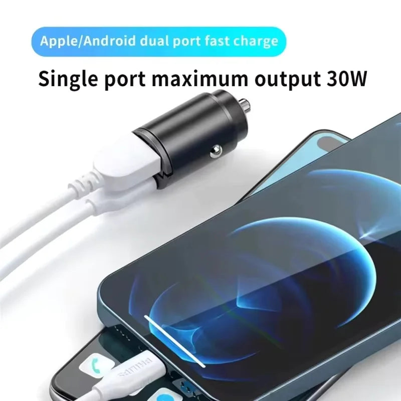 100W/200W QC3.0 PD Mini Car Charger 12-24V Lighter Fast Charging Car USB Type C Charger for Xiaomi Samsung Huawei iPhone Power