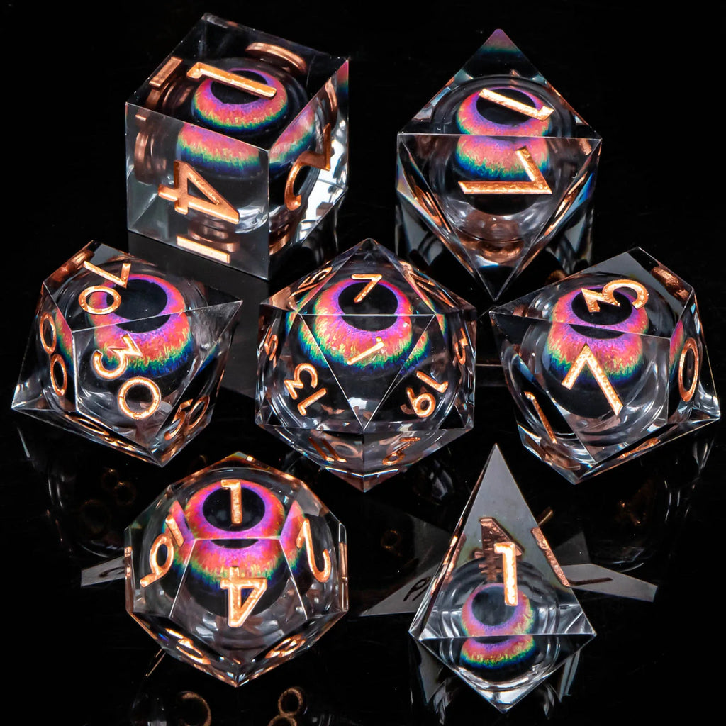 7pcs Dragon Eye D&D Dice Set DND, Sharp Edge Resin Liquid Core Dungeon and Dragon Dice, Role Playing Dice D20 D12 D10 D8 D6 D4