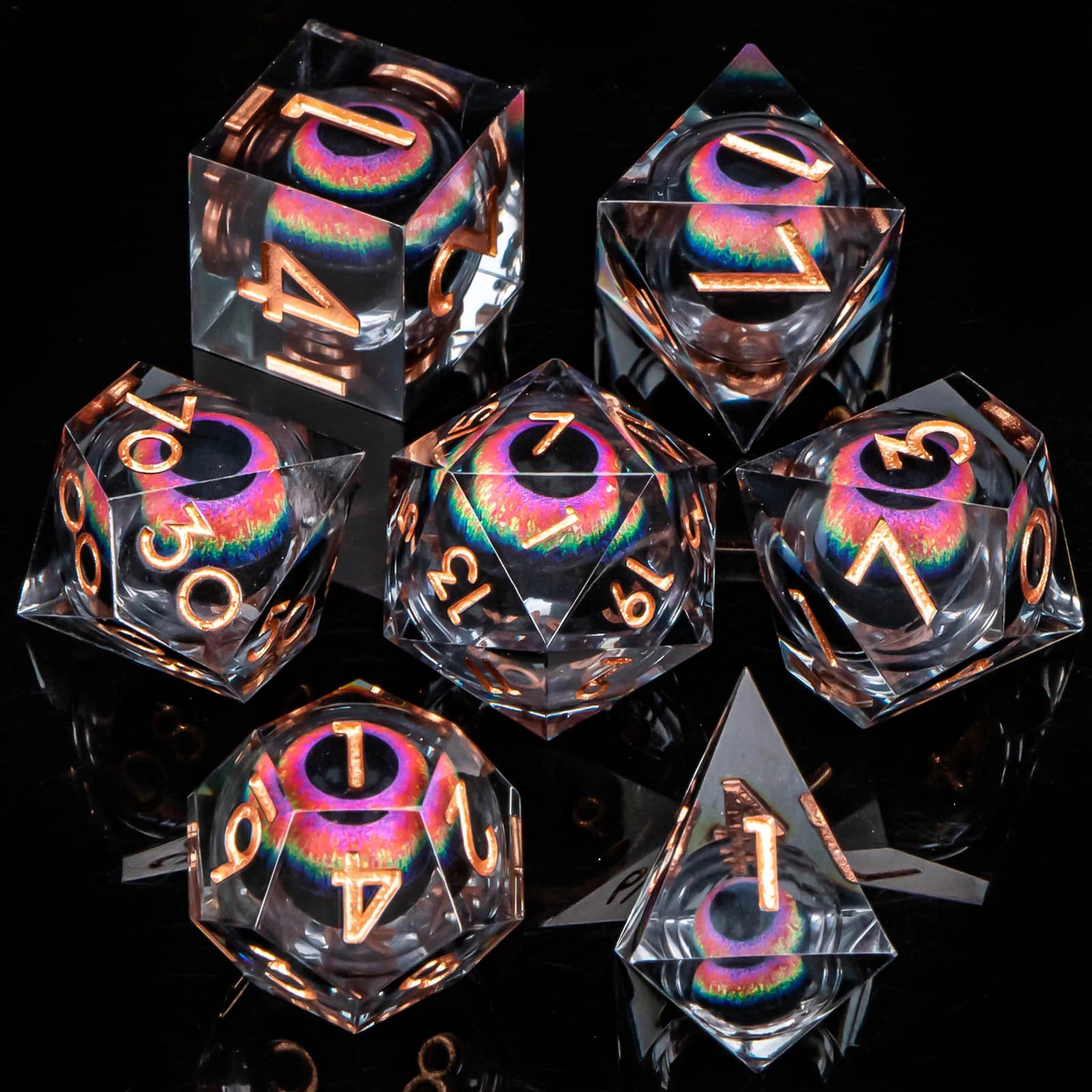 7pcs Dragon Eye D&D Dice Set DND, Sharp Edge Resin Liquid Core Dungeon and Dragon Dice, Role Playing Dice D20 D12 D10 D8 D6 D4