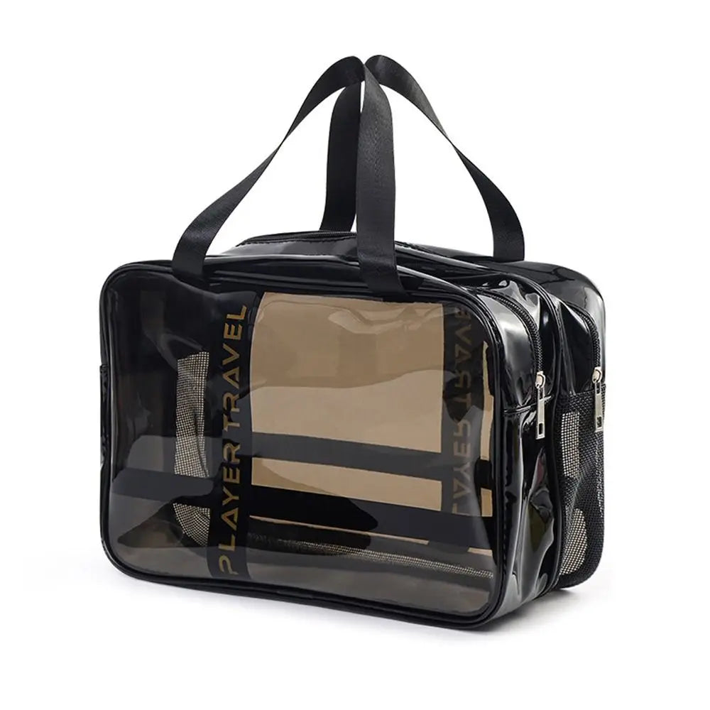 Portable Mutlicolor Cosmetic Bag Transparent Multi-purpose Storage Bag Dry Wet Separation PVC+Mesh Cloth Toiletries Bag Beach