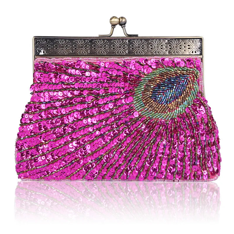 Vintage Embroidery Small Pearl Day Clutch Shoulder Chain Handbags Rhinestones Purse Beaded Diamonds Women Evening Bags