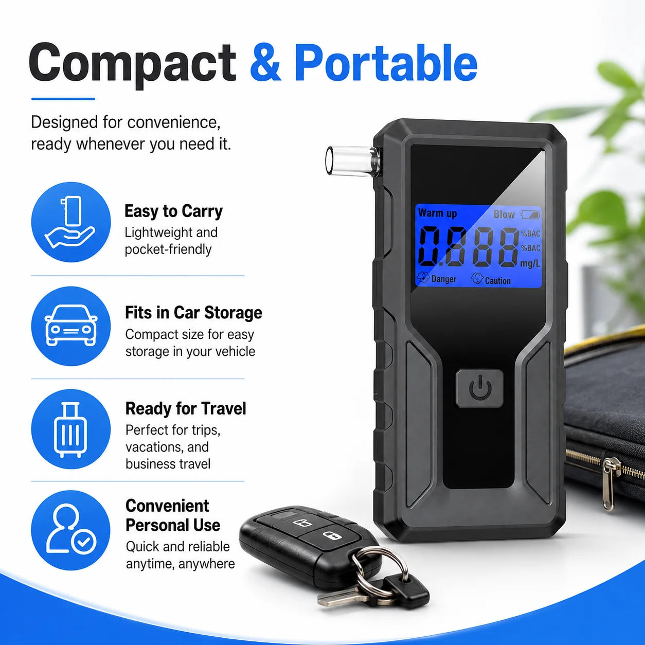 Alcohol Breathalyzer Tester with Digital LCD Display Grade Accuracy Personal Alcohol Tester for Home Use Drunk Driving Analyzer