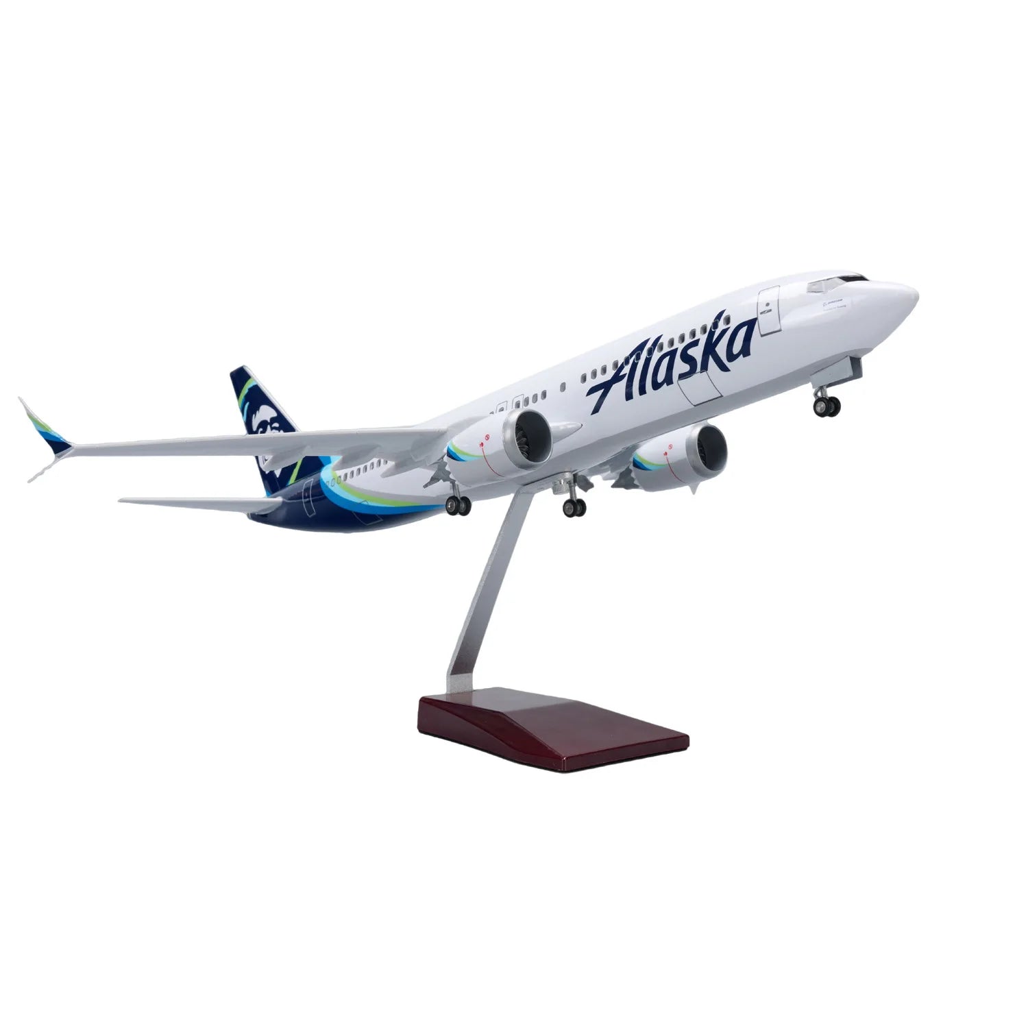 1/85 Scale Aircraft 47cm Alaska Airways B737max Diecast Resin Airplane Model Kit With Voice Control & Stand For Souvenir Display