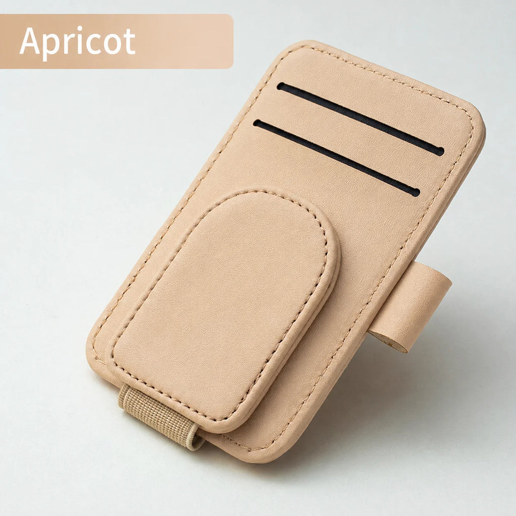 Car Sun Visor Sunglasses Holder Magnetic PU Leather Eyeglass Clip Universal Auto Card Storage Glasses Organizer for Vehicle