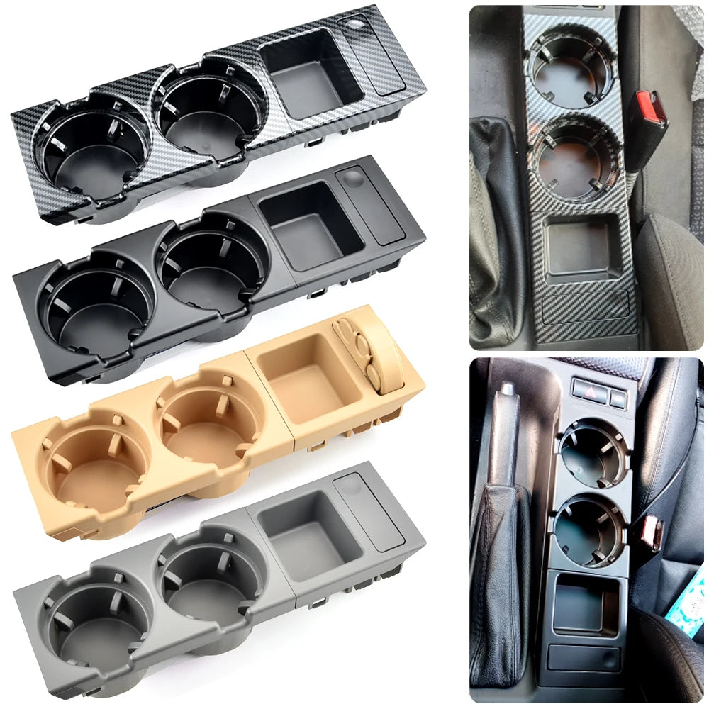 51168217953 New Double Hole Car Styling Front Center Console Storage Box Coin + Cup Holder For BMW E46 Series 1999-2006
