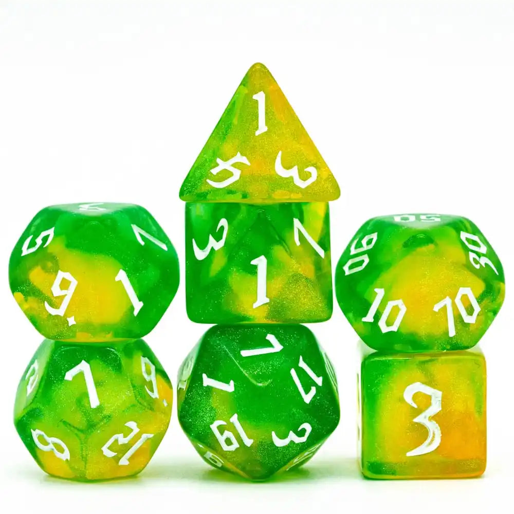 DND Glitter Dice Set 7Pcs/Set Sickle Font D4 D6 D8 D10 D% D12 D20 Polyhedral Dice for Dungeons&Dragons Role Playing Board Games